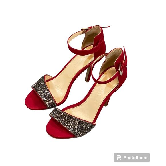 Aldo Hot Red Suede Sandals Size 6.5 Open Toe Ankle Strap - Picture 2 of 8